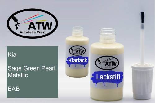 Kia, Sage Green Pearl Metallic, EAB: 20ml Lackstift + 20ml Klarlack - Set, von ATW Autoteile West.